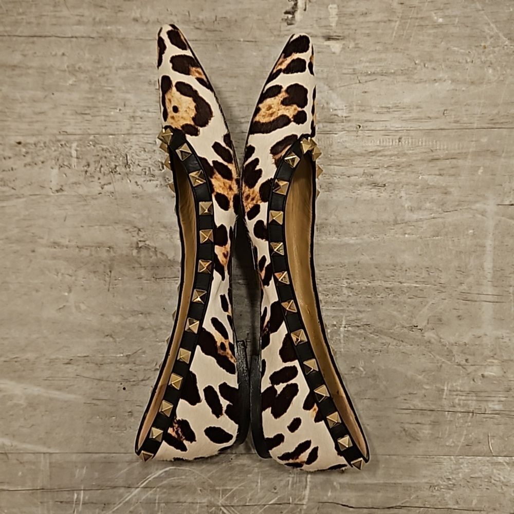 💕VALENTINO GARAVANI💕 Calf Hair Leopard Print Rockstud Ballet Flats 38 EU - Picture 5 of 10